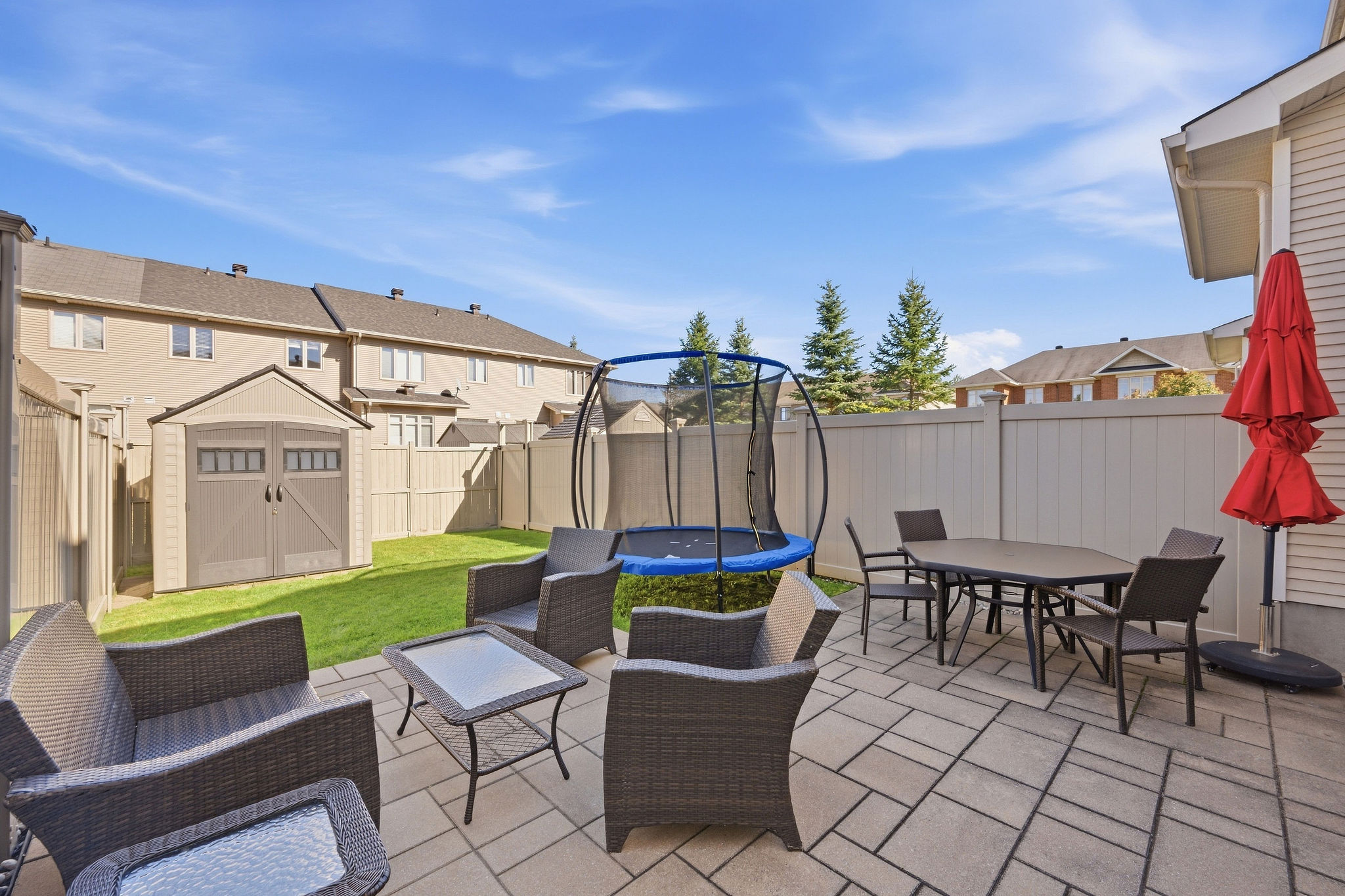 Fenced backyard, patio and shed