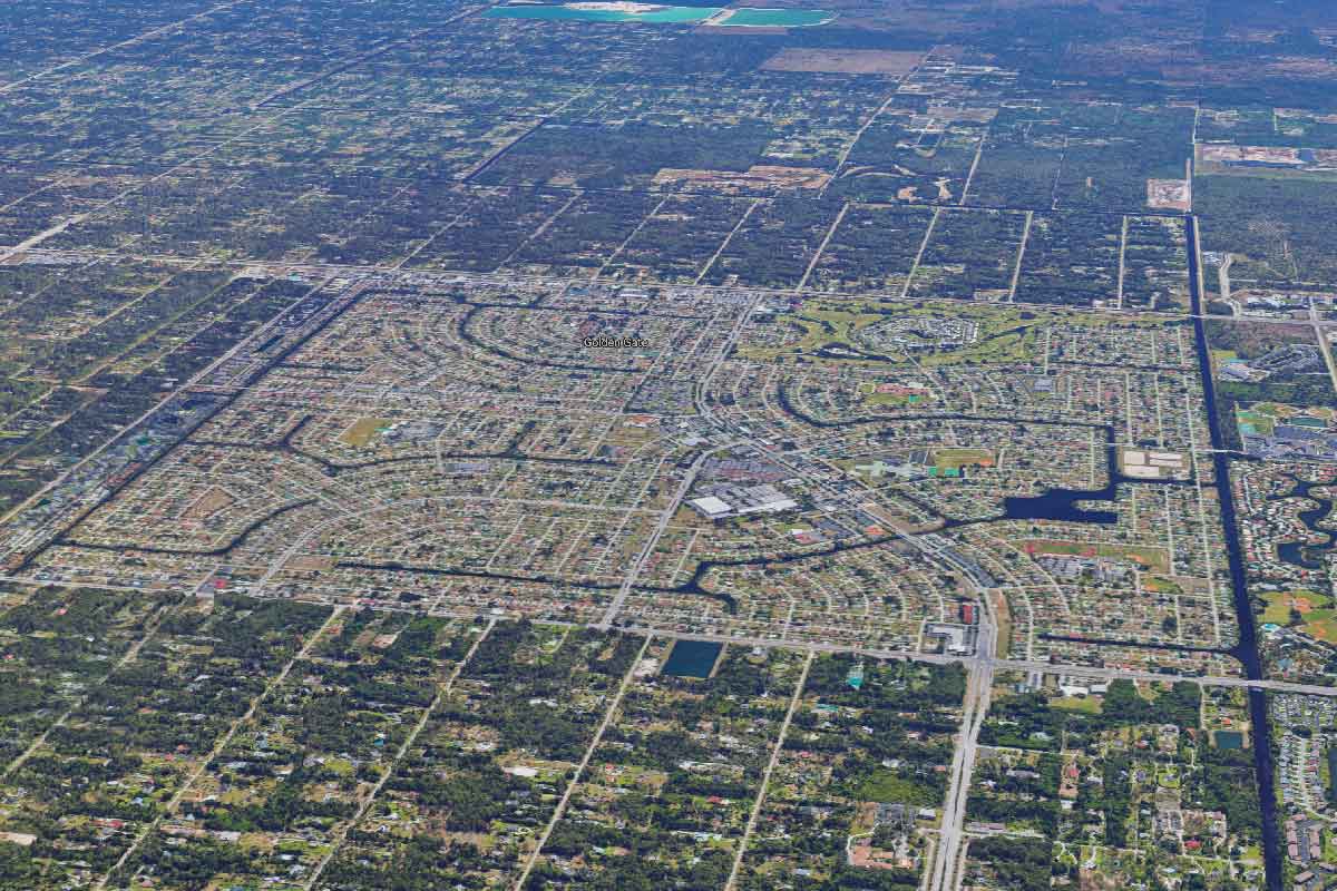 Aerial view of Golden Gate City Naples Florida homes neighborhoods and residential streets