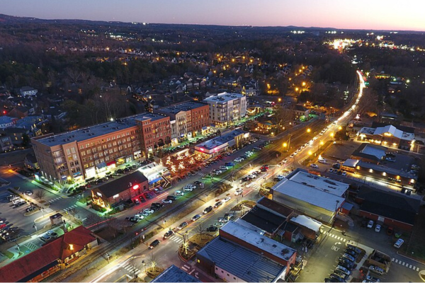 Downtown Woodstock Ariel at Night
