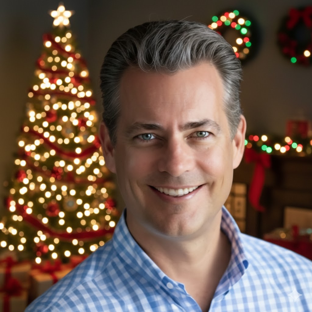 Picture of Mike Shoaff Naples Realtor with Christmas Lights in background