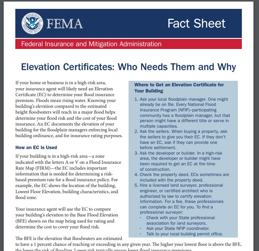 EC E what? Elevation Certificate (nothing to do with elevators