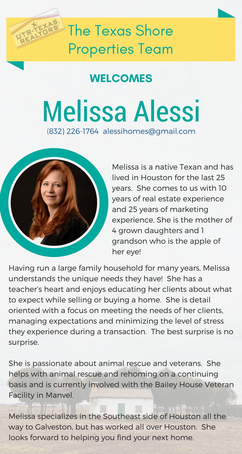 Welcome Melissa Alessi to The Texas Shore Properties Team!