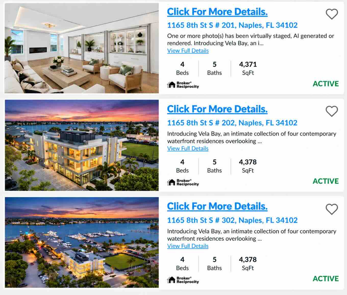 Vela Bay condos for sale overlooking Naples Bay in Olde Naples Florida