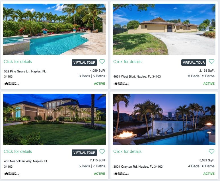 Park Shore single family homes for sale in Naples FL including Venetian Bay waterfront and interior homes