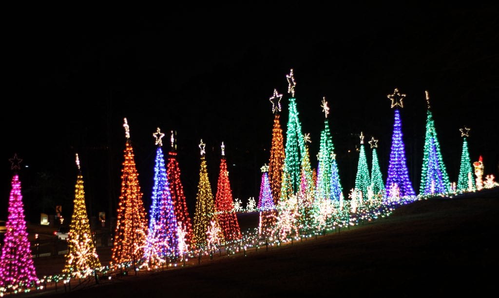 colorful Christmas lights at the Lights of Life display in Marietta