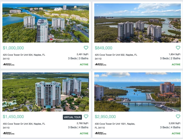 Cove Towers Naples FL condos for sale in Aruba Bequia Caribe Montego and Nevis