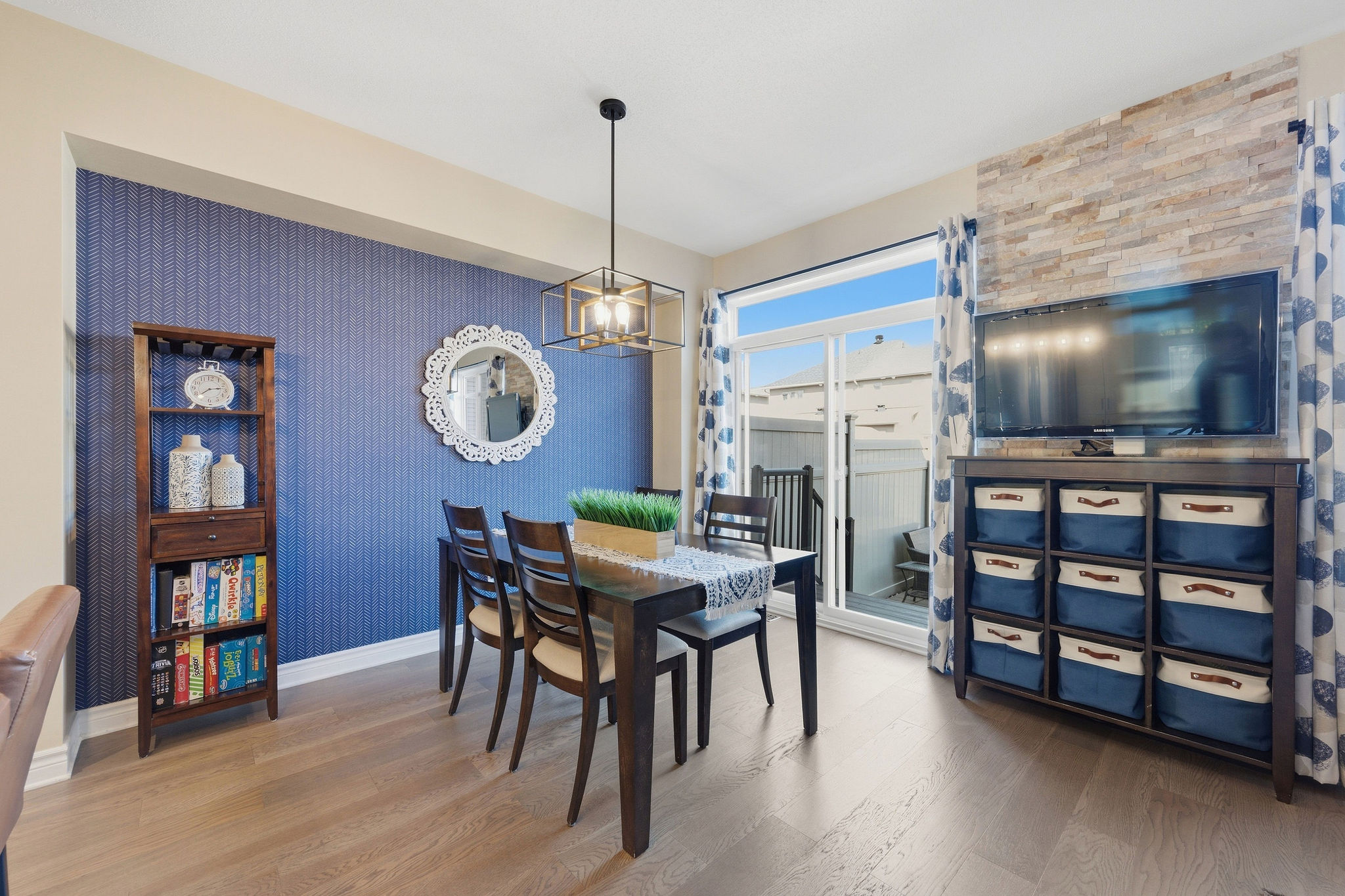 Dining area and backyard doors