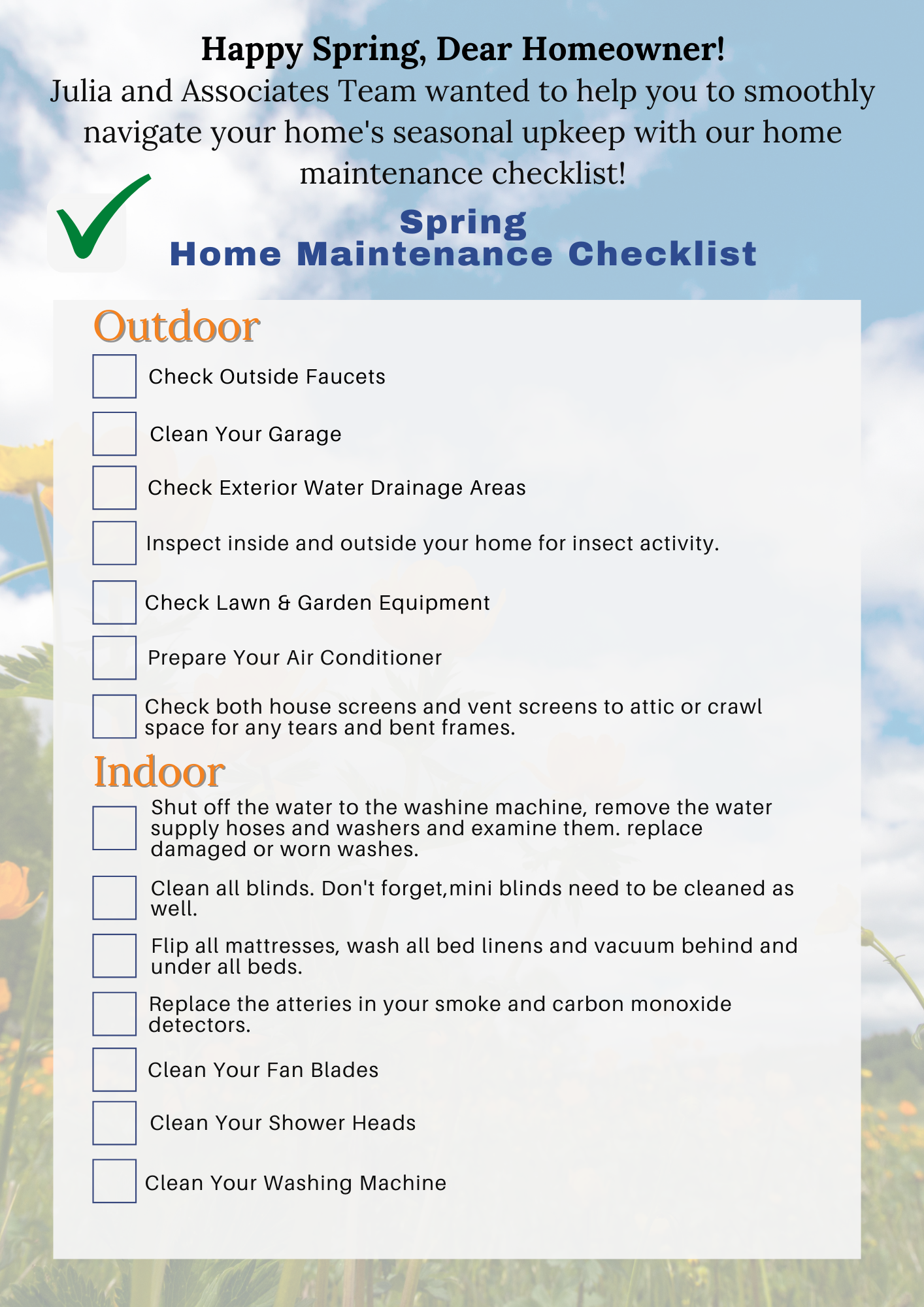 Spring List to do from julia and Associates Team