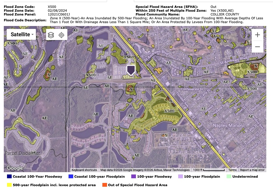 Example flood-zone map provided when evaluating a Naples, Florida home
